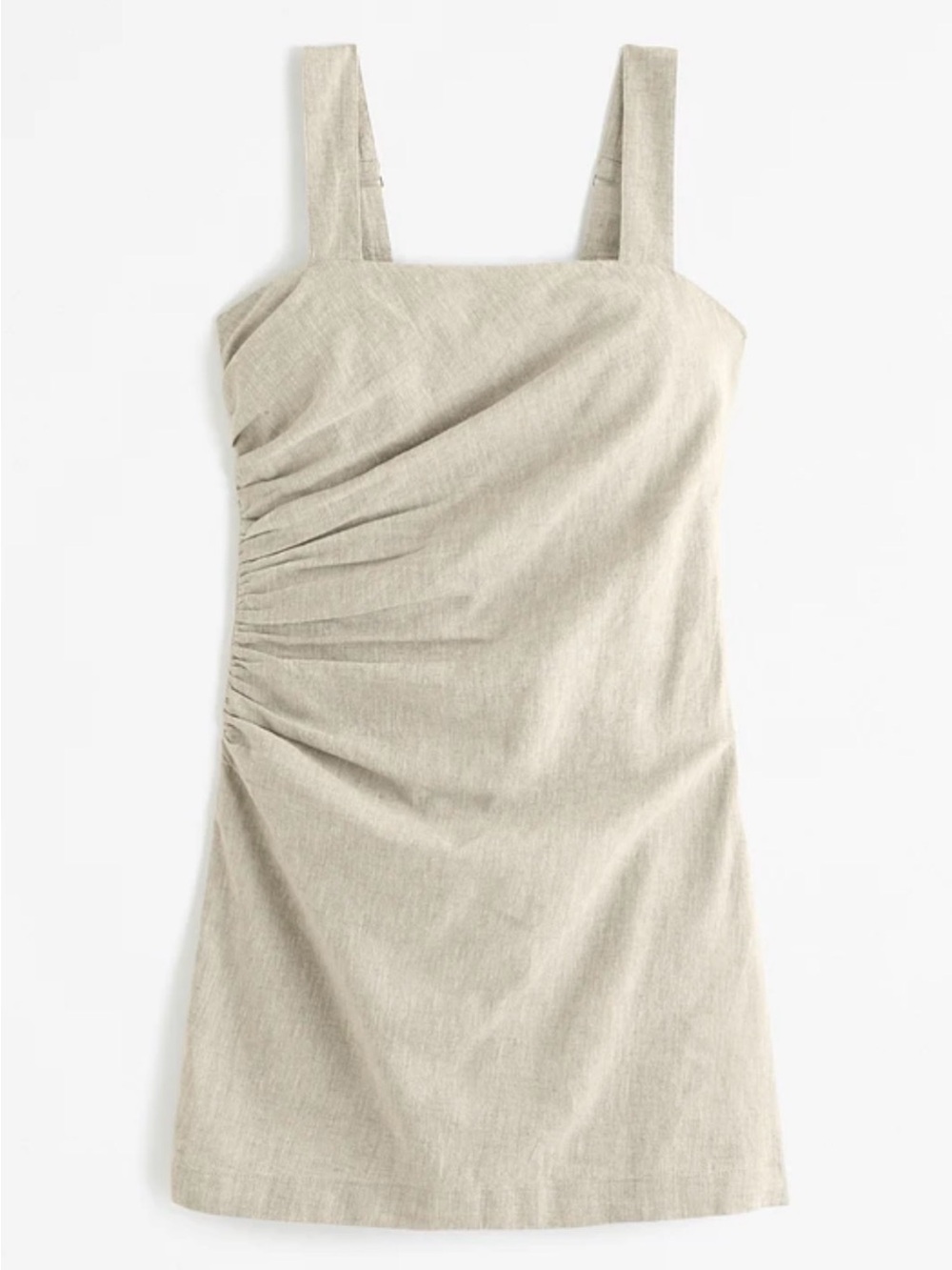 Sleeveless Ruched Linen-Blend Mini Dress in Light Beige